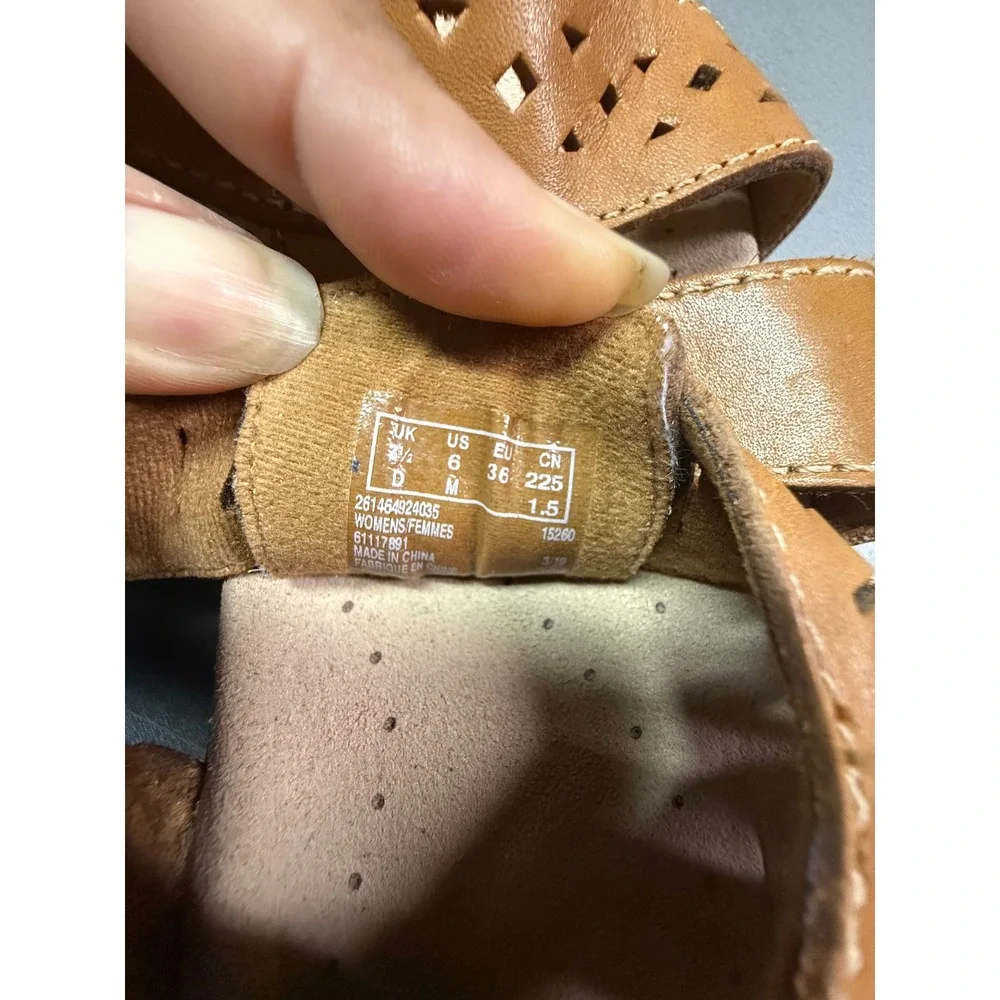 Clarks Collection Tan Brown Leather Strappy Wedge Sandals Laser Cut 26146492 6M